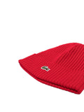 Lacoste Unisex Ribbed Logo Beanie Red