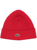 Lacoste Unisex Ribbed Logo Beanie Red