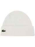 Lacoste Unisex Ribbed Logo Beanie White