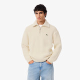 Lacoste Zipped High Neck Wool Sweater - Creme/White