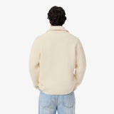 Lacoste Zipped High Neck Wool Sweater - Creme/White