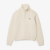 Lacoste Zipped High Neck Wool Sweater - Creme/White