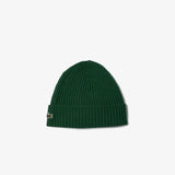 Lacoste Unisex Ribbed Logo Beanie Green