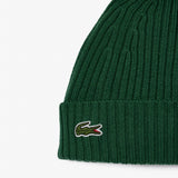 Lacoste Unisex Ribbed Logo Beanie Green
