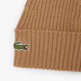 Lacoste Unisex Ribbed Logo Beanie Brown